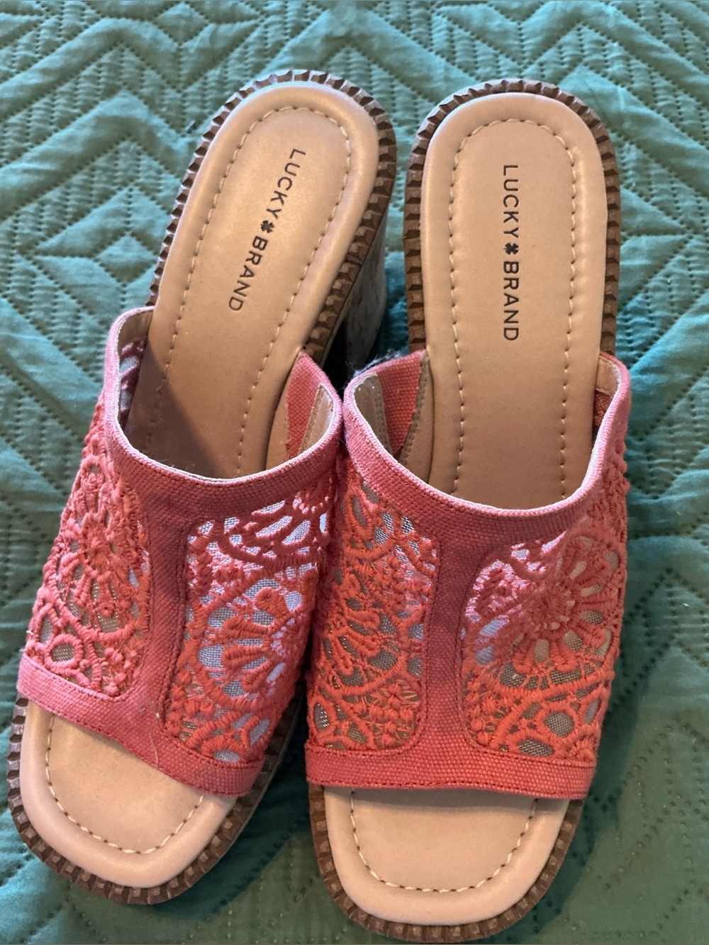 Lucky Brand Coral Crochet Slide Mules